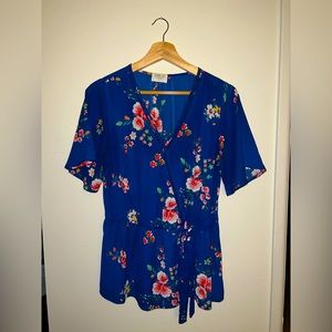 Sienna Sky Kimono-Style Blouse Blue Floral